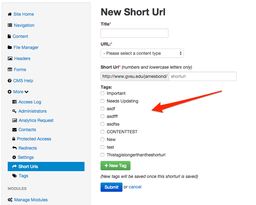 tags for short urls